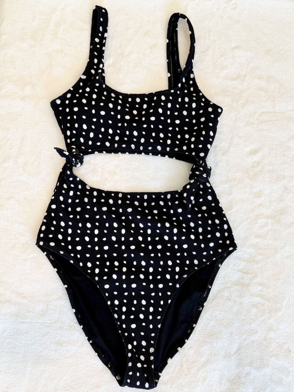 NWT Aerie Black and White Polka Dot Cut Out One Piece - Size: Medium